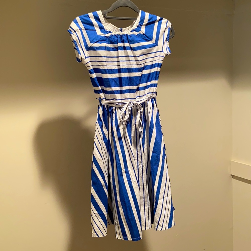 Lands’ End Kids Blue and White Stripped Dress